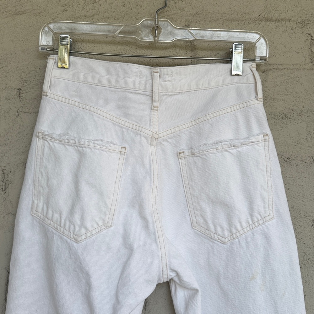 AGOLDE Riley White High Rise Distressed Button Fly Straight Crop Jeans Waist 24 - Picture 7 of 14